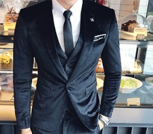 Black Velvet tuxedo jacket+vest+pants 2020 new latest coat pants designs tero slim fit elegant wedding men suits men velvet suit 2024 - buy cheap