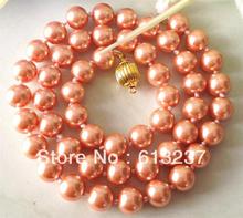 Free shipping 10mm pink shell simulated-pearl round beads chains necklaces link chain women pretty jewelry making 18inch MY4161 2024 - buy cheap