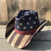 Sombrero de verano calado de lino para hombres y mujeres, Sombrero de cowboy del oeste para papá, Sombrero de Hombre, Sombrero de Sol de Jazz con bandera nacional 2024 - compra barato