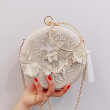 Famous Designer Women Evening Chain Bag Beige Ladies Luxury Embroidery Flower Vintage Clutch Bag Round Purse and Hand Bags Beige 2024 - buy cheap