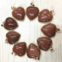 Высокое качество Мода 25 мм натуральный камень «reiki» в форме сердца Подвески ожерелье золотой песок для изготовления ювелирных изделий 12 шт оптовая продажа 2024 - купить недорого