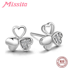 MISSITA 100% 2019 New Fashion Hollow Clover CZ Earrings For Women Silver Jewelry Brand Wedding Stud Earring HOT SELL Gift 2024 - buy cheap