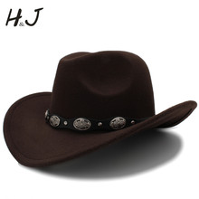 Модная мужская шерстяная ажурная ковбойская шляпа в западном стиле с широкими полями для джентльмена джаза для верховой езды сомбреро Мужская кепка размер 56-58 см 2024 - купить недорого