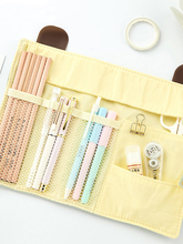Bolsa de lápices con diseño creativo de gatito lindo, bolsa de almacenamiento de lona gruesa enrollada con botón para bolígrafo de maquillaje, bolsas de papelería escolar para estudiantes 2024 - compra barato