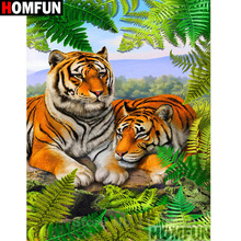 Homfun quadrado completo/broca redonda 5d diy pintura diamante "tigre animal" bordado ponto cruz 5d casa decoração presente a16396 2024 - compre barato