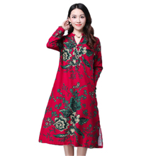 2020 New Spring Autumn Women's Dress Ethnic Style Loose Women Dreses Vintage Print Female Dress Cotton linen Ladies Dress FC64 2024 - buy cheap