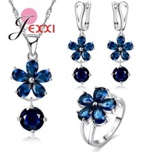 Luxury Flower Shape Sterling Silver 925 Blue Cubic Zircon Crystal Wedding Jewelry Set For Women Fashion Bridal Jewelry 2024 - buy cheap