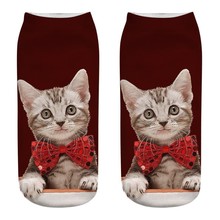 Женские носки с объемным принтом кота Харадзюку, хлопковые короткие носки с принтом кота для девочек, милые забавные женские носки, chaussettes cp 2024 - купить недорого