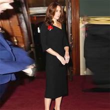 Princess Kate Middleton Dress 2020 Woman dress Oblique Collar Flare Sleeve Solid Slim Elegant Midi Dresses Work Dress  NP0171 2024 - buy cheap