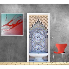 3D Door Sticker Fountain East Mural Wall Sticker DIY Door Cover Kitchen Home Decoration Accessories Modern 3d Wall Stickers 2024 - buy cheap