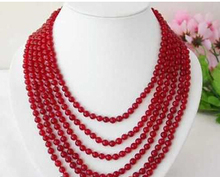 Красивый 6 ряд 6 мм Круглый Природа ожерелье с красными бусинами магнит застежка 2024 - купить недорого