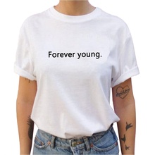 Женская футболка с коротким рукавом Forever Young, черная и белая хлопковая Футболка с круглым вырезом и надписью, Прямая поставка 2024 - купить недорого