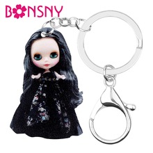 Bonsny Acrylic Cute Russian Black Dress Doll Key Chains Keychain Rings Fashion Cartoon Jewelry For Women Girls Gift Accessories 2024 - buy cheap