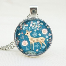 SUTEYI Hot Silver Color Necklace Christmas Deer Art Picture Glass Cabochon Pendant New Year Gift Necklaces Diy Children Jewelry 2024 - buy cheap