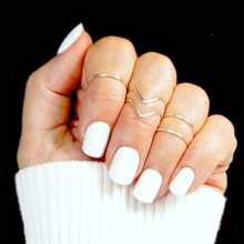 5 pçs/set feminino acima da junta moda anel de dedo em forma de v anel simples cauda anéis abertura ajustável tamanho 2024 - compre barato