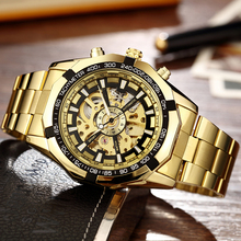 Skeleton Automatic Mechanical Watch Winner Gold Men Watches Stainless Steel Bracelet Sports Luxury Male Clock With Gift Box 2024 - buy cheap