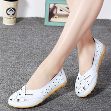 2019 Fashion Women Flats Breathable Casual Loafers Shoes Woman Genuine Leather Summer Shoes Flats With Hollow Out Ladies Flat 2024 - buy cheap