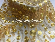 Rede de lantejoulas douradas de alta qualidade bordada com fios de renda pano para vestuário bordado, tecido de saia bordada, tecido para vestido, 130cm * 50cm/peça 2024 - compre barato