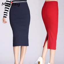 Magiray Knit Cotton Ribbed Pencil Midi Skirt Women Bodycon Slim High Waist Red Split Korean Elegant Sexy Office Party Skirt C207 2024 - buy cheap