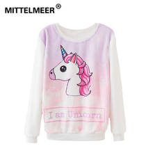 MITTELMEER Harajuku Sweatshirt Woman girls crop top Cartoon unicorn Flamingos fruit printing Flannel Sweatshirt Hooded 2024 - buy cheap