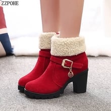 2021 Fashion New  Autumn Winter Women Boots Woman Waterproof High Heel Boots Women Fur Warm Snow Boots Female Winter Shoes 2024 - buy cheap