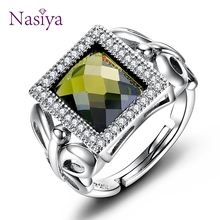 Women's Silver Color Jewelry Rings Olive Green Peridot Ring With AAAA Cubic Zirconia High Quality Mother's Gift 2024 - buy cheap