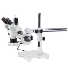 AmScope 3.5X-90X Trinocular Estéreo Zoom Microscópio w Boom Stand + 80 DIODO EMISSOR de Luz 2024 - compre barato