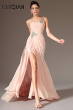 Novo vestido de noite com divisão alta de um ombro único cor-de-rosa 2024 - compre barato