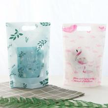 Saco de embalagem flamingo auto-estilo, bolsa de plástico nórdico com zíper fosco, embalagem para biscoitos artesanais, lembrancinhas de chá de bebê com 10 peças 2024 - compre barato