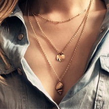 Новый пляжный металлический геометрический круглый кулон ракушка модное многослойное ожерелье женский подарок 2024 - купить недорого