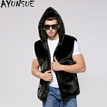 Ayune-Chaleco de piel sintética para hombre, chaqueta sin mangas de talla grande, con capucha, KJ319 2024 - compra barato