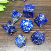 Juego de 7 unids/set de lapislázuli azul, conjunto geométrico de sólidos platónicos, cristal curativo de Reiki de Chakra, novedad de 2019 2024 - compra barato