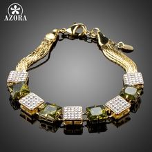 AZORA Lucky Square Shape Chain Bracelet Charm Pave Big Green CZ Trendy Fashion Link Bracelet Femme Jewellery Accessories TS0173 2024 - buy cheap