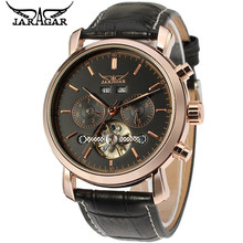 JARAGAR Luxury Men's Rose Black Mult-functional Complete Calendar Auto Mechanical PU Leather Wristwatches Gift Box Free Ship 2024 - buy cheap