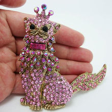 Details about  4.5" Vintage Cat Crown King Pendant Pin Brooch Pink Rhinestone Crystal Animal With Rotatable Tail 2024 - buy cheap