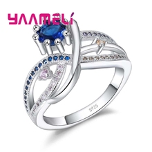 Shining Original 925 Sterling Silver Promise Rings for Women Blue CZ Crystal Wedding Engagement Gift Luxury Bijoux 2024 - buy cheap