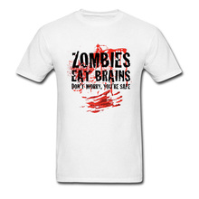 Camiseta 100% algodão tecido mais barato, camiseta masculina zombies comendo o cérebro carne roupa de marca de boa qualidade camiseta com letras vermelhas 2024 - compre barato