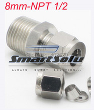 free shipping  2pcs/lots 8mm NPT1/2 thread stainless steel compression fittings, stainless steel connectors 2024 - buy cheap