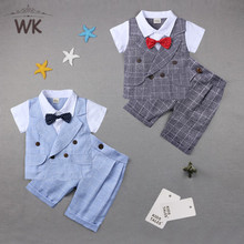 Toddler Boys Gentleman Clothes Sets short Sleeve fake vest tops + short 2Pcs kids Classic plaid Wedding Party Outfits JT-392 2024 - buy cheap