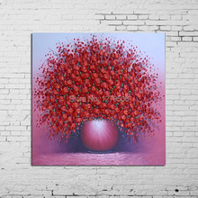 100%Handpainted Modern Art Red Pot Flower Oil Painting On Canvas Wall Pictures For Room Decor Beautiful Painting Hang Craft 2024 - buy cheap