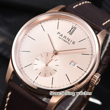 42mm Parnis Rose Golden Dial Leather SS Case Complete Calendar ST 1731 Automatic Movement Men's Watches 2024 - buy cheap