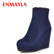 ENMAYLA New Women Boots High Quality Round Toe Ankle Boots Fashion High Heels Platform Autumn Winter Wedges Boots for Women sale 2024 - buy cheap