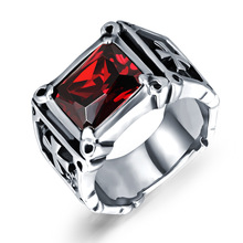 Red Black Natural Stone Stainless Steel Mens Punk Ring Geometric Square Cross Rings Male Vintage Jewelry Gift 2024 - buy cheap