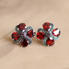 2019 Real Silver Cute Flower Earrings For Lady Elegant Red Garnet & Top Quality Zircon Earrings Fine Jewelry For Anniversary 2024 - buy cheap