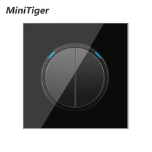 Minitiger interruptor de luz de parede com clique aleatório, 2 gang, 1 way, com indicador led, cavaleiro, cristal preto, painel de vidro temperado
