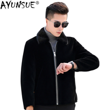 Ayunsue casaco de pele masculina curto outono inverno jaqueta de lã de corte de ovelha casaco de pele real casacos de pele de vison colarinho ht9805 kj1632 2024 - compre barato