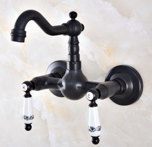 Black Oil Rubbed Bronze Wall Mounted Bathroom Kitchen Sink Faucet Swivel Spout Mixer Tap Dual Ceramics Handles Levers anf867 2024 - buy cheap