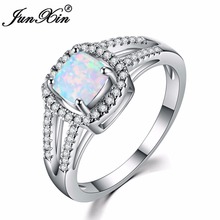 JUNXIN Female White Fire Opal Ring Fashion Silver Color Jewelry Vintage Wedding Rings For Women Birthstone Ring 2024 - buy cheap