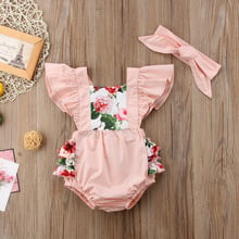 Canis Newborn Infant Baby Girls Floral Bodysuit Jumpsuit Headband Outfits Baby Summer Sleeveless Cotton Floral Baby Clothing 2024 - buy cheap