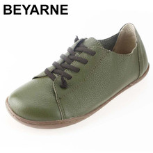 BEYARNE Women Shoes Flat 100% Authentic Leather Plain toe Lace up Ladies Shoes Flats Woman Moccasins Female Footwear 2024 - buy cheap